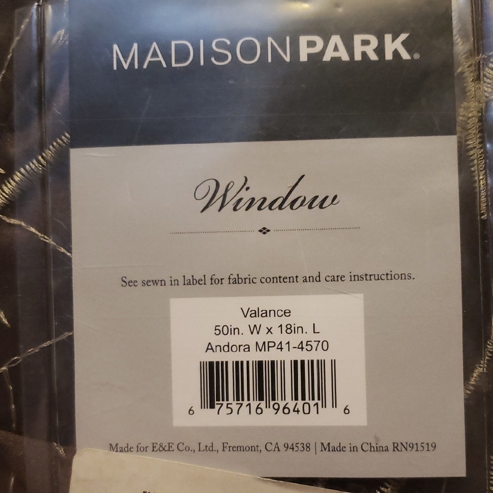 NWT Madison Park Andora Window Valances in Brown and Tan 50x18 Embroidered